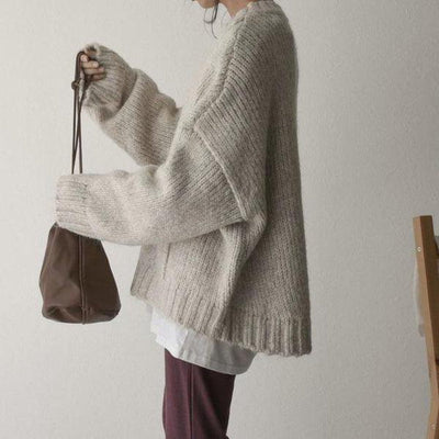 Lucianna | Oversized beige pocket front sweater