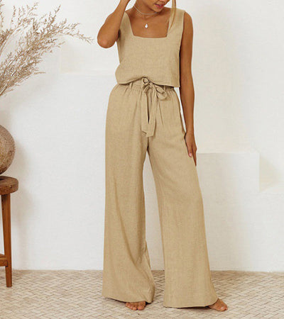 Evelyne™ | Luxe Minimalist Top & Wide-Leg Pants Set