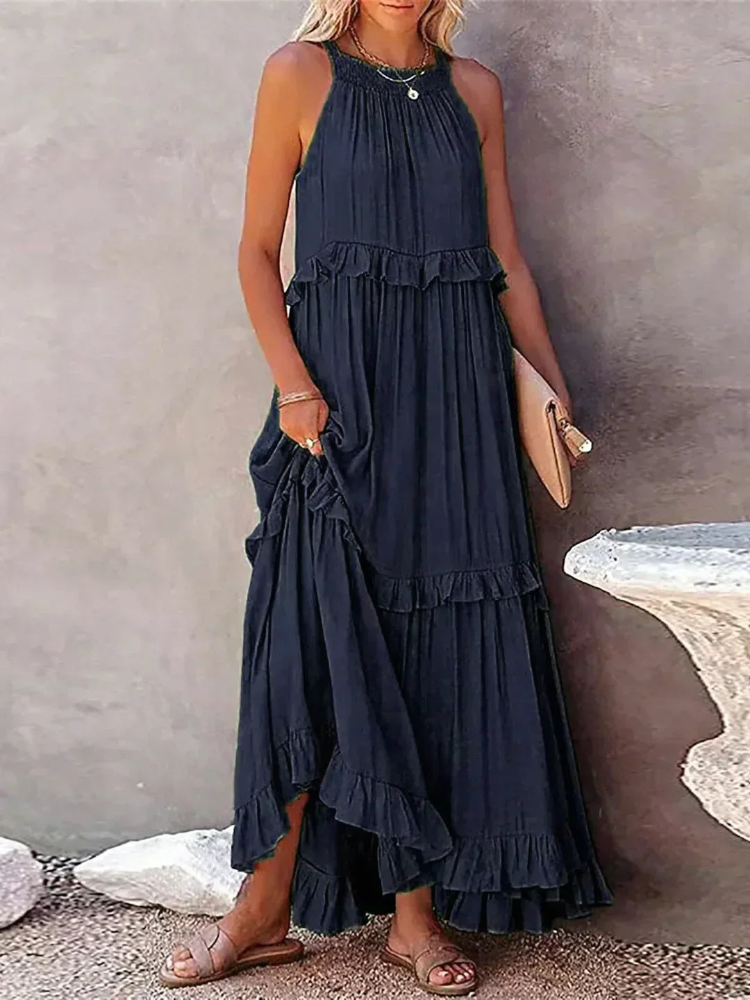 Emilia™ - Halter Ruffle Maxi Dress