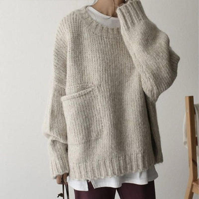 Lucianna | Oversized beige pocket front sweater