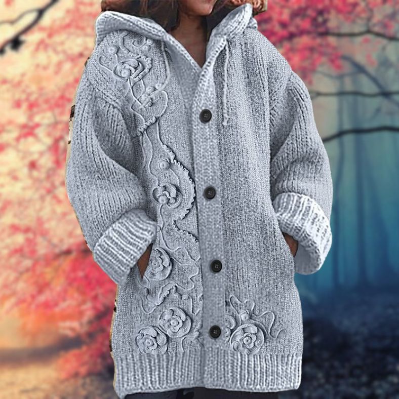 Annelie™ | Warm women's sweater with buttons and a hood.