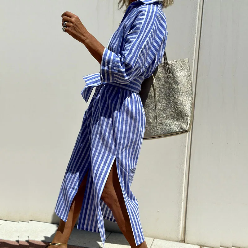 GRACE - Elegant Striped Shirt Dress