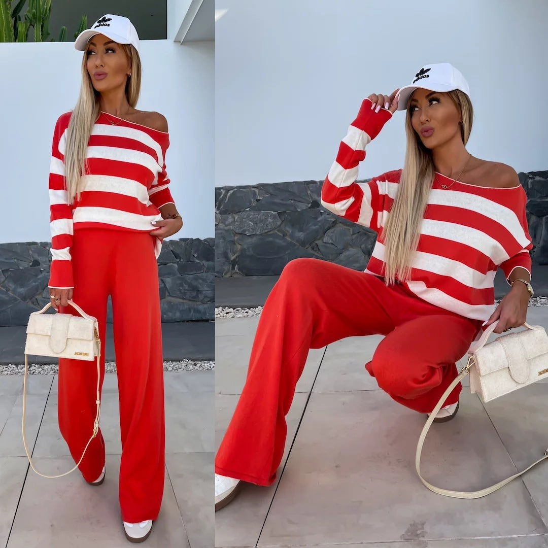 Martha™ - Striped Off-Shoulder Lounge Set