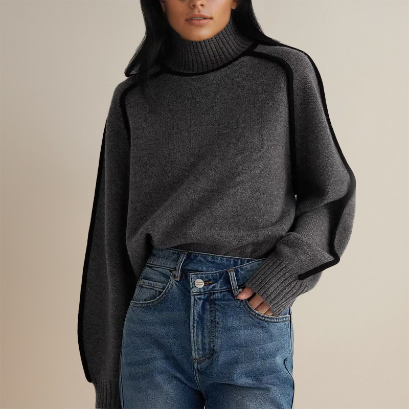 Ava™ | Luxurious Cashmere Turtleneck with Contrasting Details