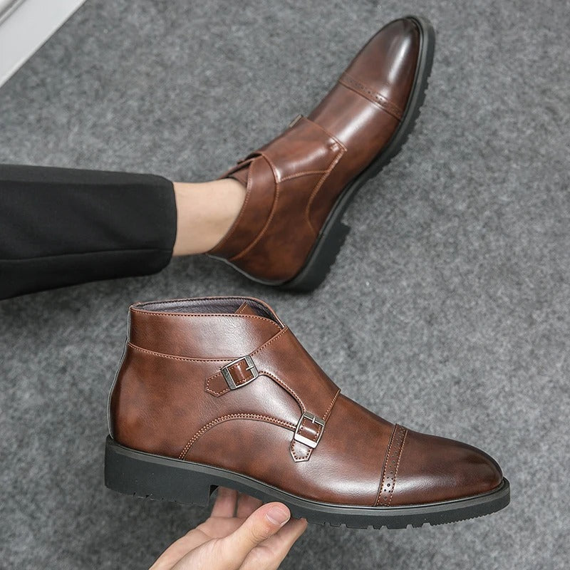 Darell | Leather Boots with Double Monk Strap