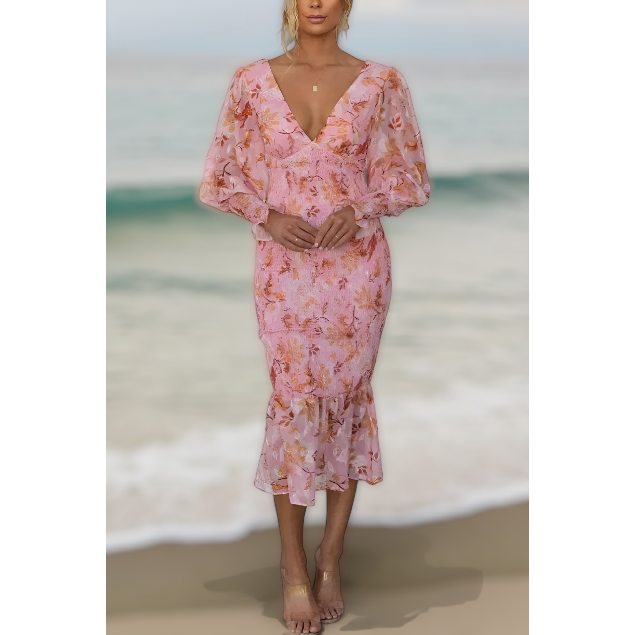 Camellia™ - Floral Ruffle Midi Dress