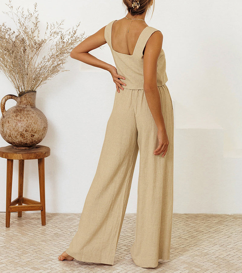 Evelyne™ | Luxe Minimalist Top & Wide-Leg Pants Set