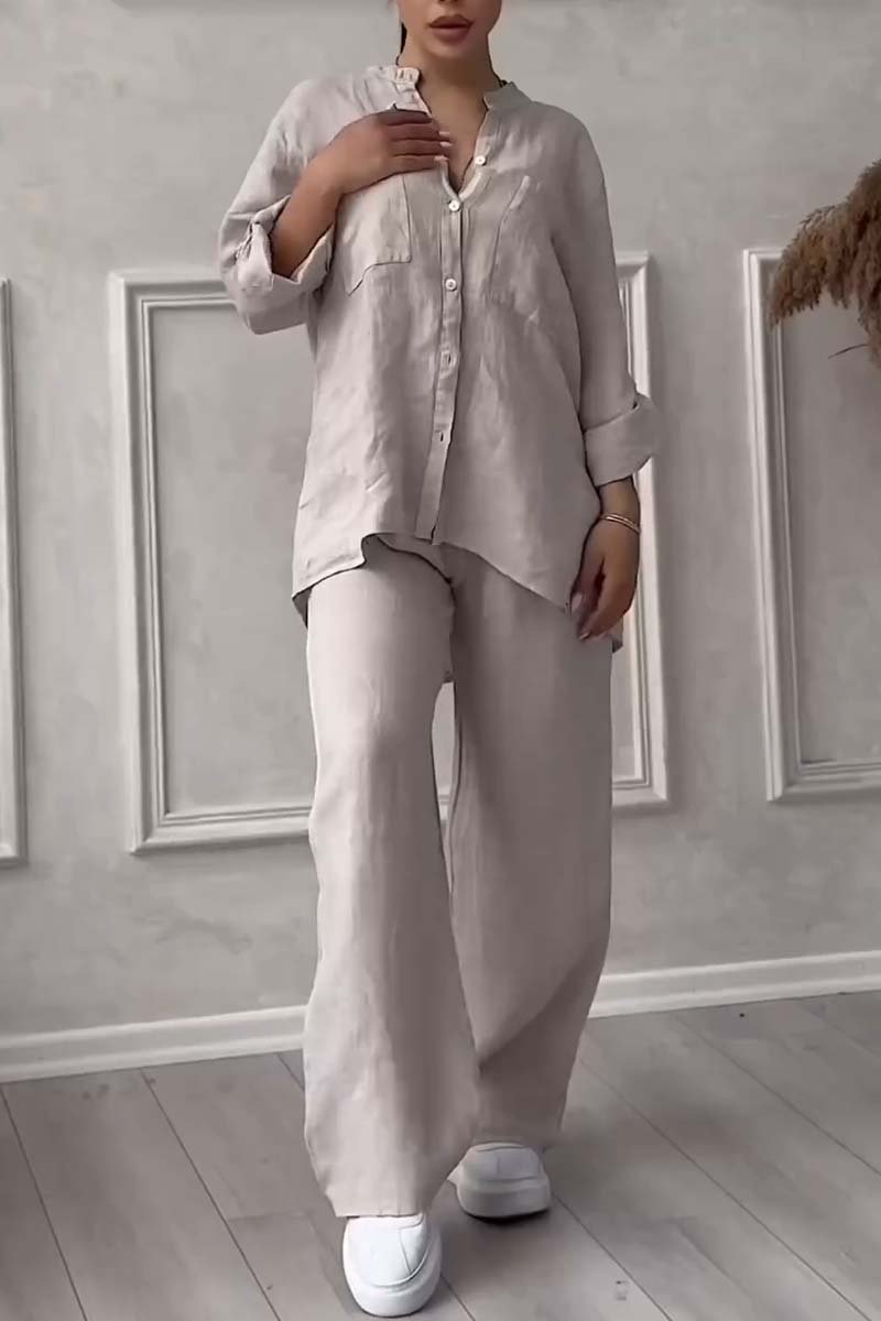 Fara™ | Luxe Cotton & Linen Ensemble – Shirt & Trousers Set